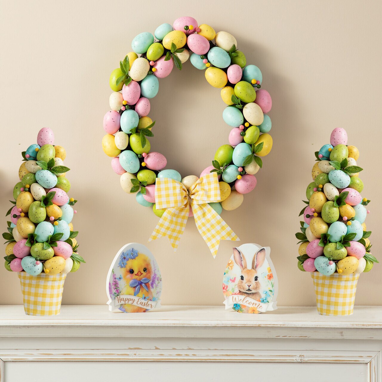 18"D Easter Egg Shaped Decorative Wreaths & 16"H Egg Table Tree Decor